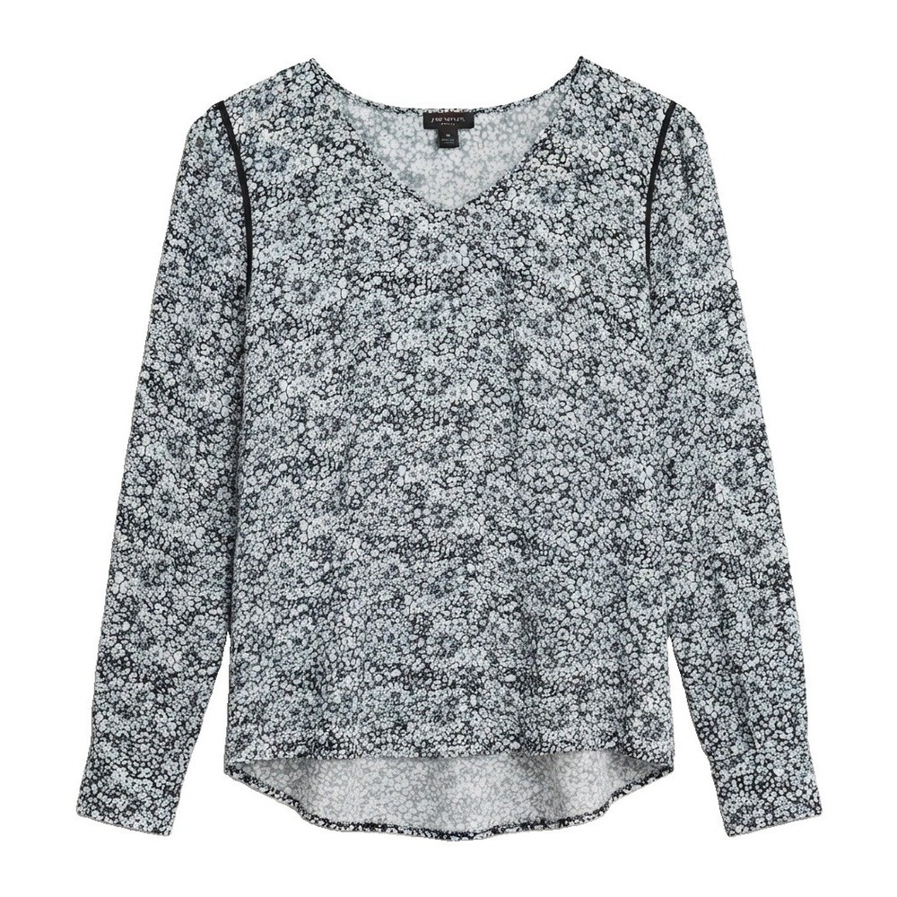 Ann Taylor Women's Petite Small Long Sleeve Floral Printed Blouse VNeck